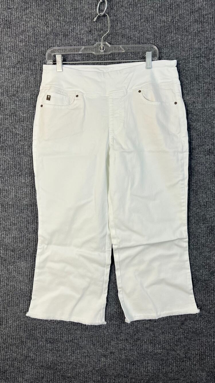 Belle Kim Gravel Jeans Womens 14 Petite White Cropped Triple Luxe Twill Pull On